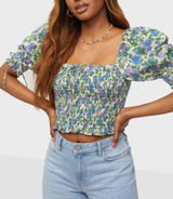 For‎ Love & Lemons Bridget Crop Top Floral Coquette Milkmaid Balloon Sleeve Photo 0