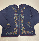 Koret Vintage Floral Paisley Embroidered Knit Cardigan Sweater Womens Medium Photo 0