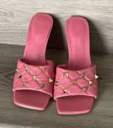 Marc Fisher Size 8M Salmon Pink Studded Slide Heels‎ Square Toe Mule Sandals Photo 0