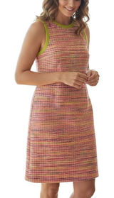 Alex Marie Tweed Shift Dress 4 Pink Lime Green Textured Sleeveless Stripe Knit‎ Photo 0