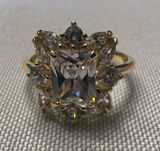 Gold-Tone Clear Crystal Halo Cocktail Ring Photo 0