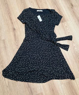 LOFT Womens Polka Dot Faux Wrap Dress Black White Tie Waist Flare XS NWT Photo 0