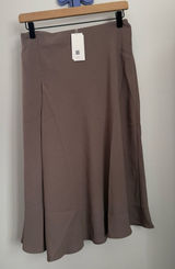Spanx Small NEW Satin Crepe Asymmetrical Skirt Smoke Beige Tan Office Business Photo 0