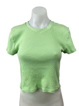 Aritzia TNA Women's Green Ribbed Knit Sculpt Short Sleeve T Shirt Crop Top Sz XL Photo 0