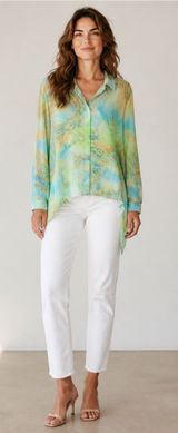 CHICO’S Multi Color Paisley Button Down High Low Hem Blouse Size 3 / XL Photo 0