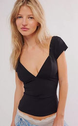 Free People Intimately Duo Corset Cami Short Sleeve Top Black Size Medium Photo 0