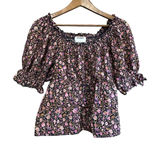 Old Navy Floral Blouse Top Women's Medium‎ Smocked Neck Puff Sleeve Pink Photo 0