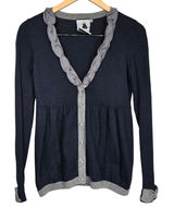 Esther's Archive‎ Navy Blue Cotton Cashmere Ruffle Bow Cardigan Sweater Small Photo 0