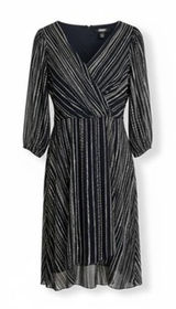 DKNY Women's Chain Print Wrap Front Dress Black White Size 16 Photo 0