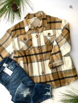 Oversized Plaid Shacket Tan Size L Photo 0