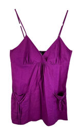 Tropical Wear Magenta Linen Rayon Babydoll Camisole‎ Top V-Neck Purple Beachy L Photo 0
