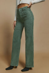 Reformation Alyssa High Rise Wide Leg Corduroy Pants Green 27‎ Organic Cotton Photo 0