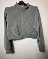 Love Poem by Block Skylar-1 Cropped Fleece Zip-Up Jacket Gray Sage M Photo 0