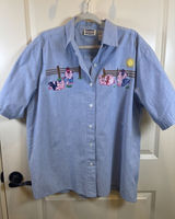 Vintage 90s Women Size 18 Short Sleeve Farm Pig Embroidered Stitched Shirt Photo 0