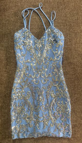 Windsor Dress Homecoming Blue Sequin Mini Photo 0
