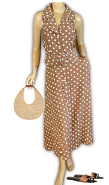 Vintage 1990'S All That Jazz Brown & White Polka Dot Print Dress W/Belt (8) Photo 0