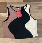 Verdusa Crop Tank Top Size XL Tan Black White Slim Fitted Y2K Streetwear NWT Photo 0