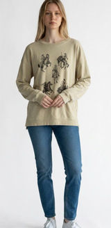 Y'all Come Back Cowboy Rider Graphic Oversized Sweatshirt Women's L Beige Photo 0