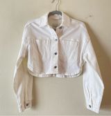 Abercrombie & Fitch White Cropped Denim Jacket size XS boyfriend Boxy fit Photo 0
