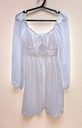 EN CRÈME White Textured Long Sleeve Smocked Waist Mini Dress‎ Size S Photo 0