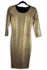 XOXO Gold Metallic Textured 3/4 Sleeve Bodycon Midi Dress Size S Photo 0