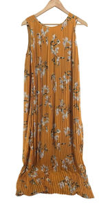 Banana Republic Maxi Dress Womens XS Pleated Floral Mustard Yellow EUC Photo 0