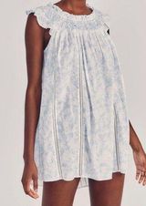 LOVESHACKFANCY Finchley Smocked Mini Dress Blouse Size Petite in Slate Blue NWT Photo 0