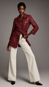 Vertigo Paris Women Red Textured Belt‎ Coat Jacket S Lurex Cotton Blend Glam Mod Photo 0