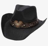 Black Western Straw Cowgirl Hat with Heart Concho Photo 0