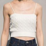 Brandy Melville White Cable Knit Cami Tank Top Cropped Cotton Sleeveless One Sz Photo 0