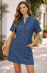 G. Label by Goop (gwyn) Blue Denim Chambray Short Sleeve Dress 2 Photo 0