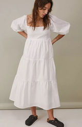 NWT Faithfull The Brand Kiona White Midi Dress Tiered Poplin Womens Size 4 / S Photo 0