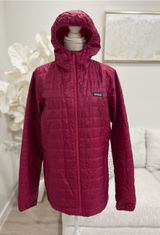 Patagonia Women's Micro Primaloft Hooded Quilted Puffer Jacket Berry Red XL Photo 0