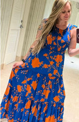 Anthropologie Abel The Label Charlie Floral Tiered Maxi Dress Blue Orange Small‎ Photo 0