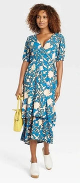 Knox Rose Floral Wrap Midi Dress Boho‎ Chic Casual Women Blue Medium Photo 0