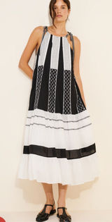 Anthropologie Black & White Midi Tie-Shoulder Dress large Photo 0