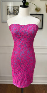 NWT Trina Turk Strapless Bodycon Mini Dress Hot Pink Lace Turquoise Lining Dress Photo 0