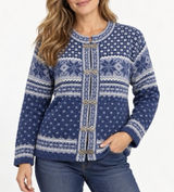 SKYR Norwegian Wool Sweater Cardigan Blue Fair Isle Front Metal Clasps MEDIUM Photo 0