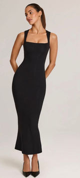 Oh Polly Ainslee Modal Square-Neck Bodycon Midi Dress in Black Size 4 Photo 0