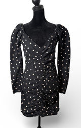 ASOS Polka Dot Ruched Mini Dress Sweetheart Neck Puff Sleeve Womens 4 Black Party Photo 0