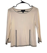 Pointelle White Black Trim Long Sleeve Dressy Formal Blouse Women Sz S Photo 0