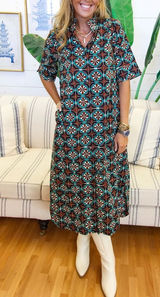 NWOT Entro Geo Melody Tile-Print V-Neck Maxi Dress Small Photo 0