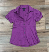 BANANA REPUBLIC Vintage Y2k Plum Purple Button Up Short Sleeve Blouse | Size 0P Photo 0