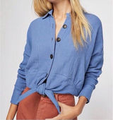 Free People Blue Sunstreaks Button Down Shirt Size XS Photo 0