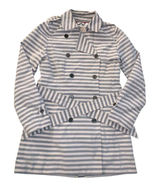 Banana Republic Trench Coat‎ Women S Gray White Stripe Belted Preppy Nautical Photo 0