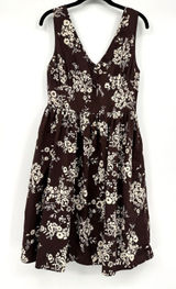Blue Plate Floral Fit & Flare Midi Dress Womens Large Brown Cream Floral Boho Photo 0
