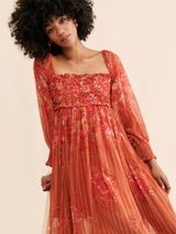 Free People Angel Eyes Brown Floral Off Shoulder High Slit Maxi Dress XS Photo 0