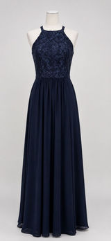 Morgan & Co Navy Lace Sequin Halter Maxi Gown Prom Evening Formal Dress Junior 7 Photo 0