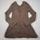 Free People Open Knit Off Shoulder Tunic Sweater Women's Large Brown Long Sleeve Photo 0
