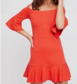 Free People Women’s Orange Off Shoulder Dress Bell Sleeve Small Festival Boho Photo 0